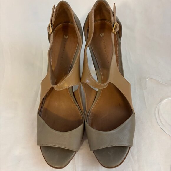Leifsdottir Two Tone Taupe/Tan Platform All Leather Sandals Women's Size 10.5/41 - Picture 3 of 13
